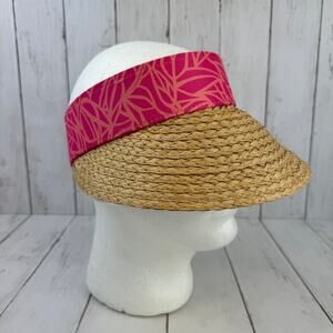 NWT Time and Tru Pink/Brown Tropical Printed Visor Hat One Size Beach Pool